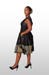 Sade African Print  Black Midi Dress