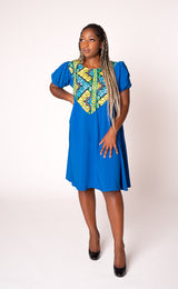 Imani African Print Blue Midi Dress