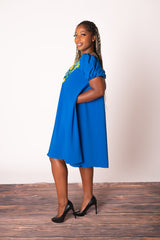 Imani African Print Blue Midi Dress