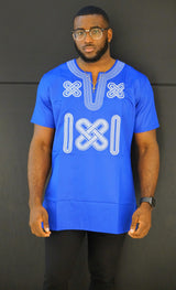 AADAN Blue African Dashiki Men Short Sleeve Shirt