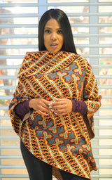 Emem African Print Wool Poncho