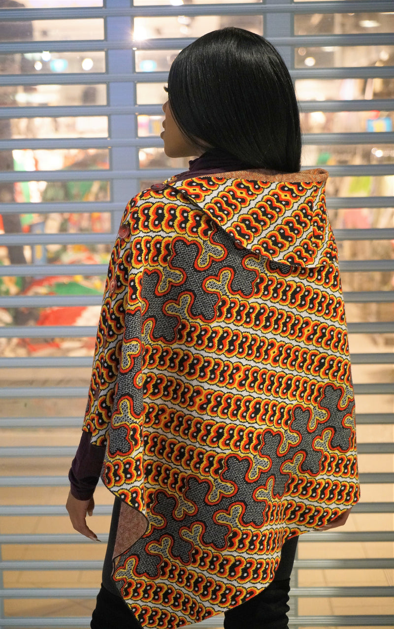 Emem African Print Wool Poncho