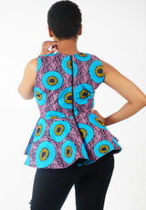 OMOTE African Print Peplum Sleeveless Top/Blouse