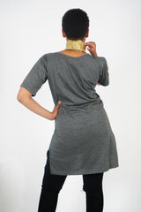 ADAEZE African Print Grey Afro Embossed  Women T -Shirt