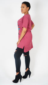 ADAEZE African Print Burgundy Afro Embossed Women T -Shirt