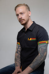 Kente Short Sleeve Button Shirt Casual for Men, Black Color