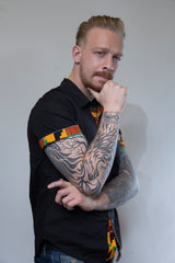 Kente Short Sleeve Button Shirt Casual for Men, Black Color