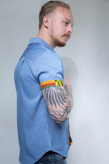 Kente Short Sleeve Button Shirt Casual for Men, Navy Blue Color