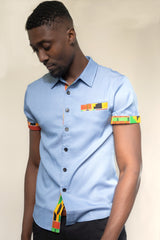 DERIN Men Light Blue Short Sleeve Shirt