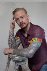 Kente Short Sleeve Shirt Casual for Men, Maroon Color