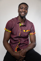 Kente Short Sleeve Shirt Casual for Men, Maroon Color