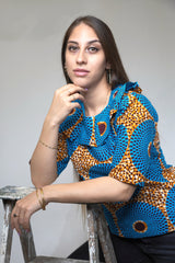 Blue African Print Record Top