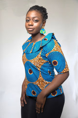 Blue African Print Record Top