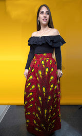 IMONI African print Eye Drops Red Maxi Skirt with Pocket