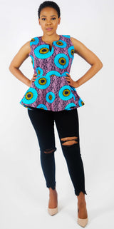 OMOTE African Print Peplum Sleeveless Top/Blouse