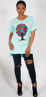 ADAEZE African Print Green Afro Embossed Women T -Shirt