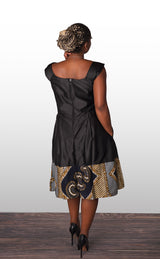 Sade African Print  Black Midi Dress