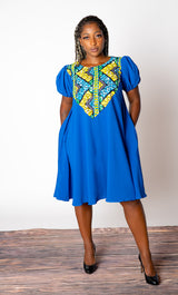 Imani African Print Blue Midi Dress