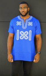 AADAN Blue African Dashiki Men Short sleeve Shirt