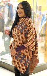 Emem African Print Wool Poncho