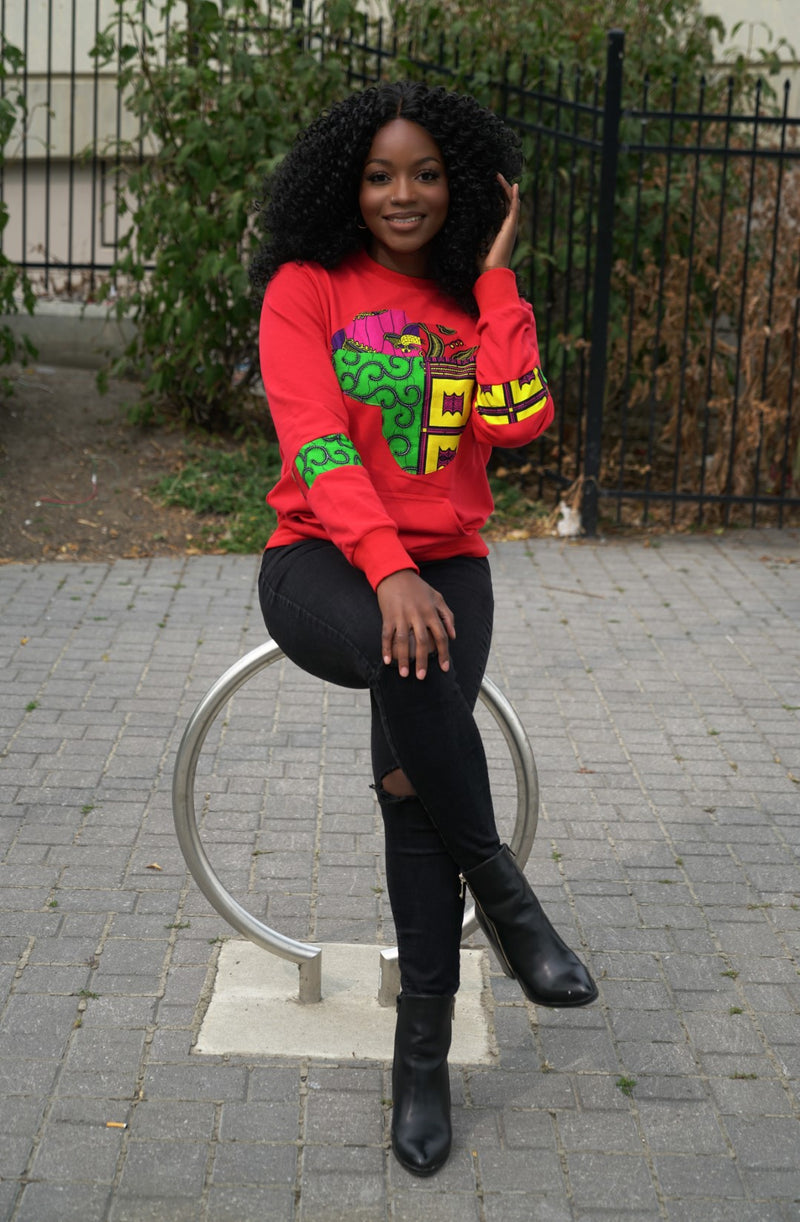 Emy African Print Map Red Women Sweatshirt