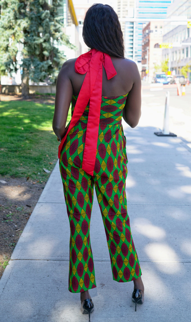 Uwa African print halter-neck jumpsuit