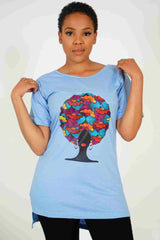 ADAEZE African Print Blue Afro Embossed  Women T -Shirt