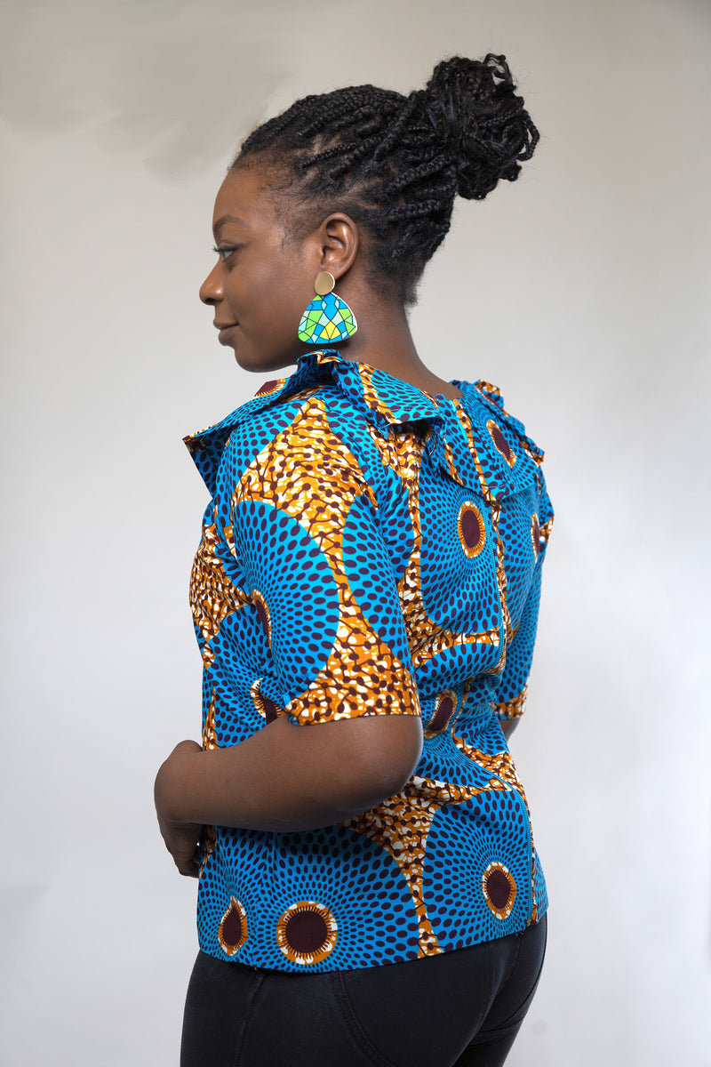 Blue African Print Record Top 