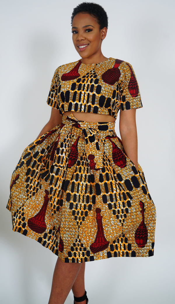 METE African Print Matching Crop Top and Skirt