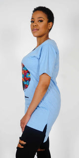 ADAEZE African Print Blue Afro Embossed  Women T -Shirt